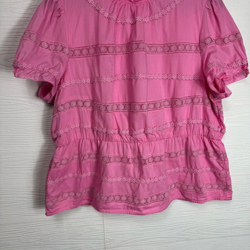 J. Crew Pink Blouse with Embroidered‎ Details eyelit flirty